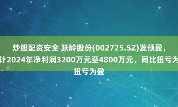 炒股配资安全 跃岭股份(002725.SZ)发预盈，预计2024年净利润3200万元至4800万元，同比扭亏为盈